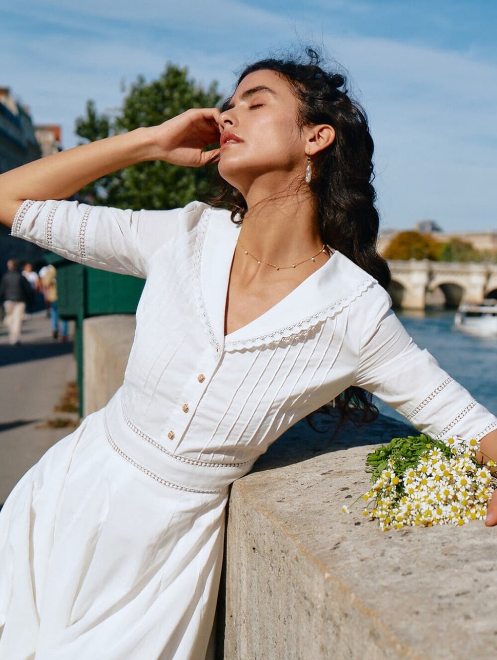 SIMPLE RETRO Fiona 100% Cotton White Midi Dress Size S NWT